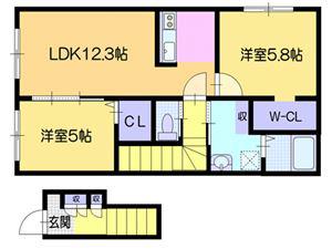 クラージュ江別II(2LDK/2階)の間取り写真