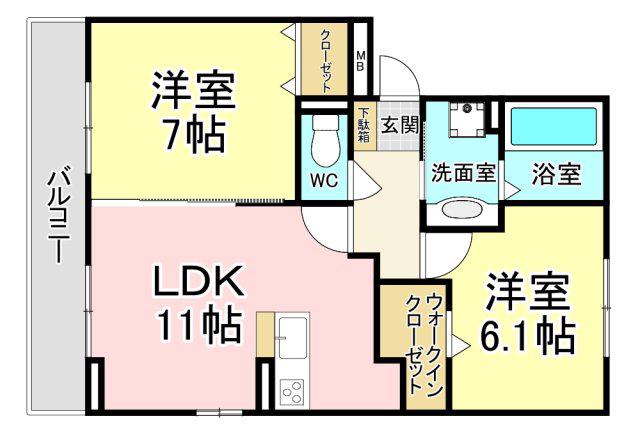 ヒルサイドレジデンス今光(2LDK/3階)の間取り写真