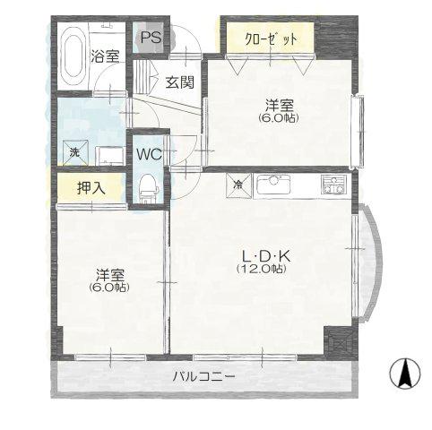 センチュリー前橋大友(2LDK/3階)の間取り写真