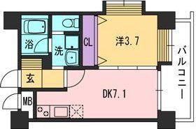 コンダクト福岡東(1DK/9階)の間取り写真