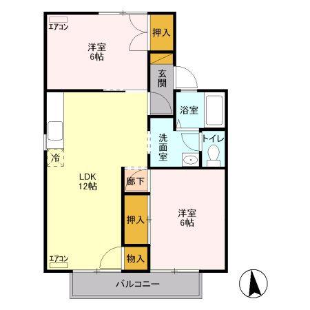 セジュール千木良G(2LDK/2階)の間取り写真