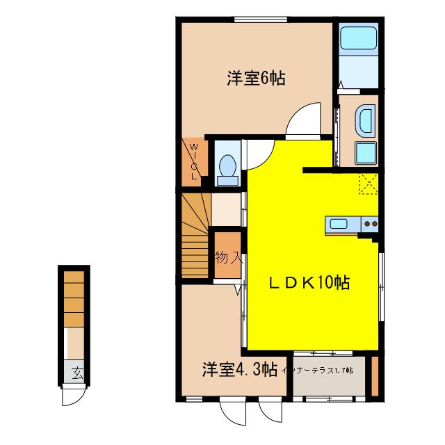 ルナハウス(2LDK/2階)の間取り写真