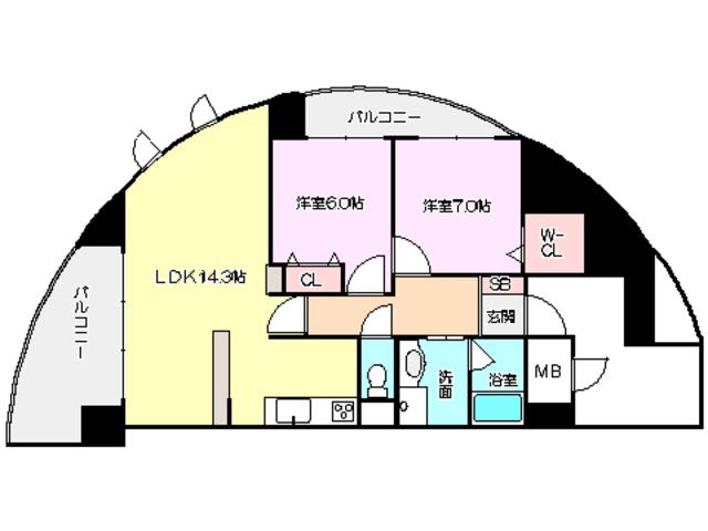 トリニティー北川口(2LDK/6階)の間取り写真