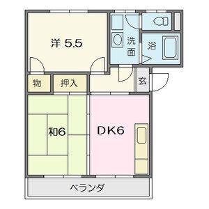 ハイツ朝日ヶ丘(2DK/1階)の間取り写真