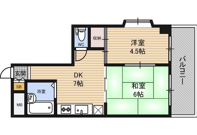 千林グランドハイツ北(2DK/1階)の間取り写真
