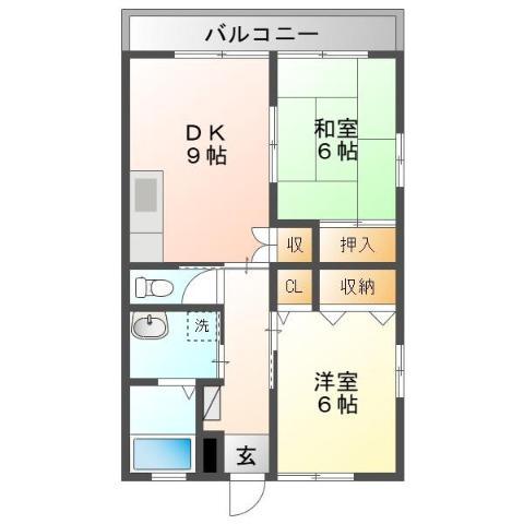 クイーンハイツ石田B(2DK/2階)の間取り写真