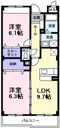 インヴィテ・ボヌ-ルII番館(2LDK/1階)の間取り写真