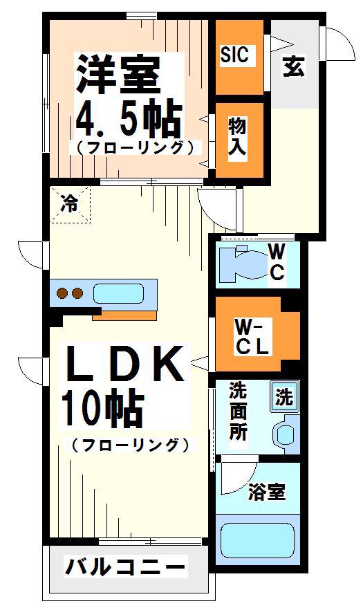 ベルフォーレ経堂(1LDK/1階)の間取り写真
