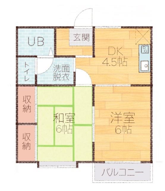 カーサヴェルデ(2DK/2階)の間取り写真