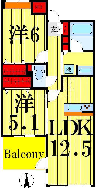 デュエット北千住マキア(2LDK/2階)の間取り写真