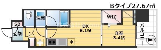 ドゥーエ天満橋(1DK/4階)の間取り写真