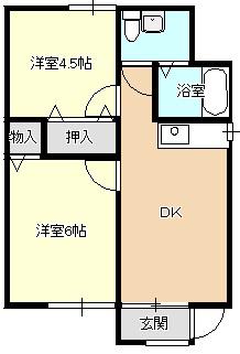 Sカーサ城西(2DK/1階)の間取り写真