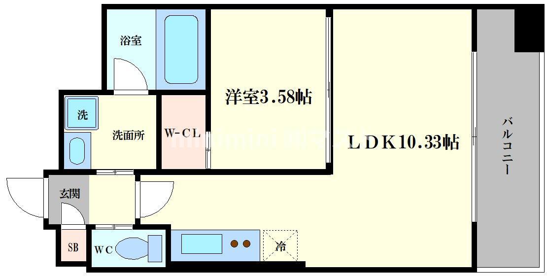 プレジオ弁天町EURO(1LDK/9階)の間取り写真