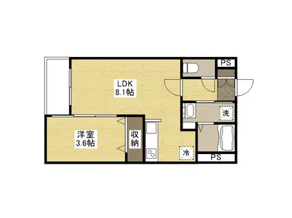 月光福山東壱番館(1LDK/2階)の間取り写真