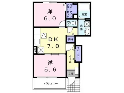 ヴェルドゥーラVI(2DK/1階)の間取り写真