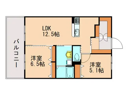 リバーサイド・AIII(2LDK/5階)の間取り写真