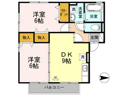 リベルタスクエア A棟(2DK/2階)の間取り写真