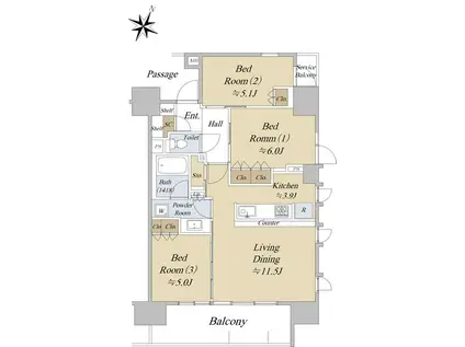 シティハウス大宮吉敷町(3LDK/8階)の間取り写真