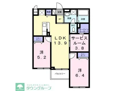 アリーサコート セント(2LDK/2階)の間取り写真