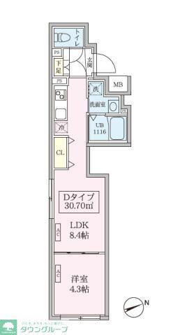 スカイコートリュクス品川大崎(1LDK/4階)の間取り写真