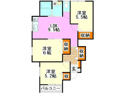 KMハイツVIII D棟(3LDK/1階)の間取り写真
