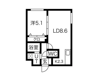 パインハート中の島(1LDK/1階)の間取り写真
