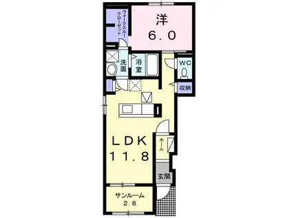 ノース・コアンB(1LDK/1階)の間取り写真