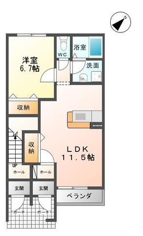 JR常磐線 四ツ倉駅 徒歩15分 2階建 築10年(1LDK/1階)の間取り写真