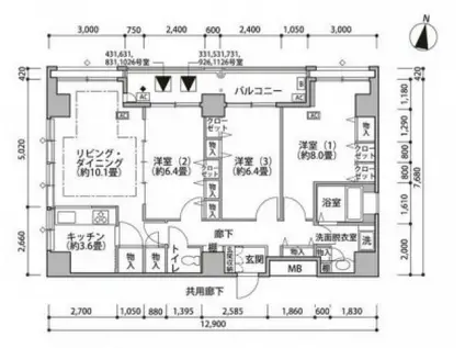 東雲キャナルコートCODAN18号棟(3LDK/8階)の間取り写真