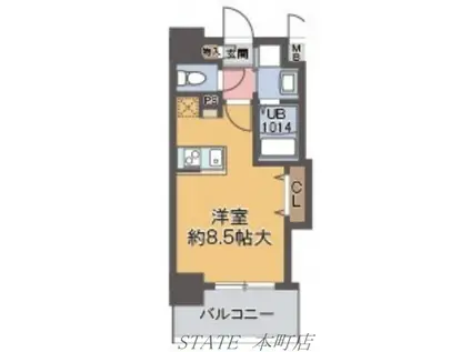 ラグゼ江戸堀(ワンルーム/9階)の間取り写真