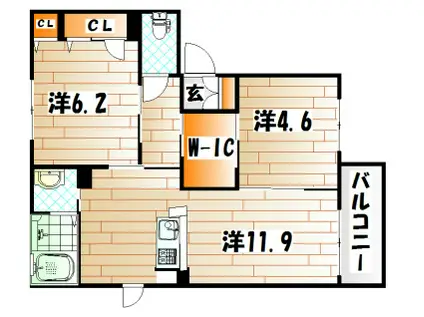 シャーメゾン谷町 B棟(2LDK/2階)の間取り写真