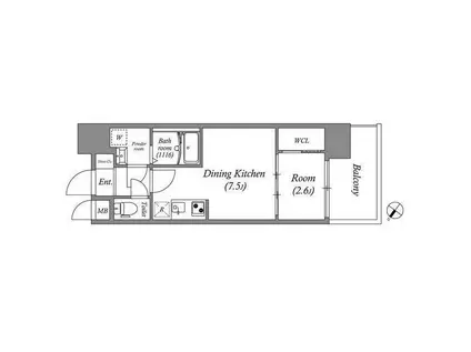 GENOVIA神戸新開地駅前(1DK/12階)の間取り写真