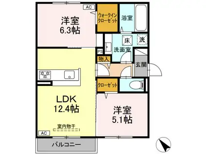 パーチェ駅南(2LDK/2階)の間取り写真