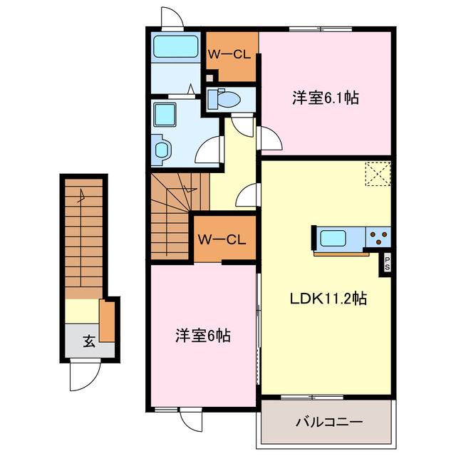 アムール(2LDK/2階)の間取り写真