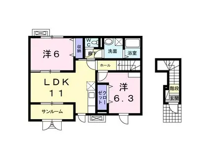 ノース ヴィレッジ(2LDK/2階)の間取り写真
