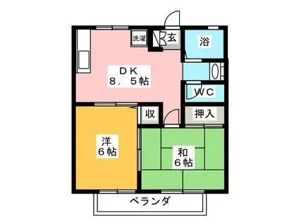 ハイツつばさ(2DK/1階)の間取り写真