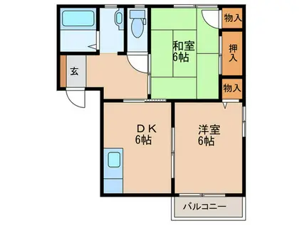 アポロII(2DK/1階)の間取り写真