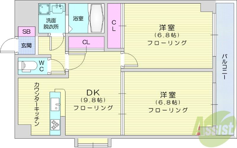 ヘリオスIZUMI(2DK/3階)の間取り写真