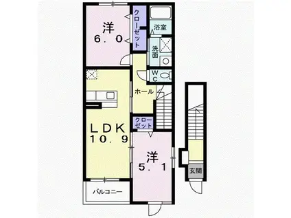 レインボーハウスVI(2LDK/2階)の間取り写真