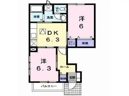ポラリス大湊(2DK/1階)の間取り写真