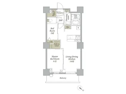 マストクレリアン勝どき(1SLDK/5階)の間取り写真