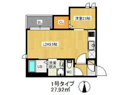 R-SMART井尻(1LDK/3階)の間取り写真