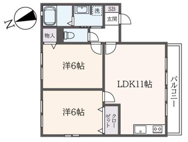 ラ・メール(2LDK/2階)の間取り写真