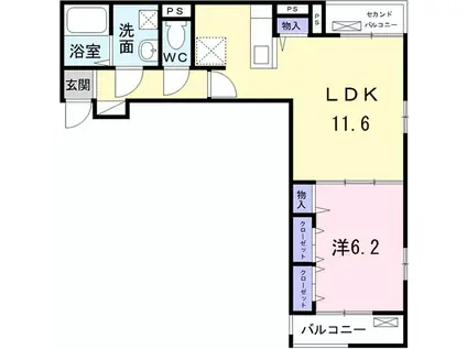 ラヴィエール(1LDK/2階)の間取り写真