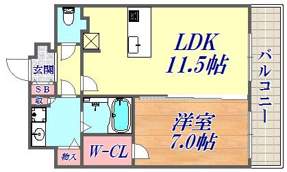 プレサンス THE神戸(1LDK/11階)の間取り写真