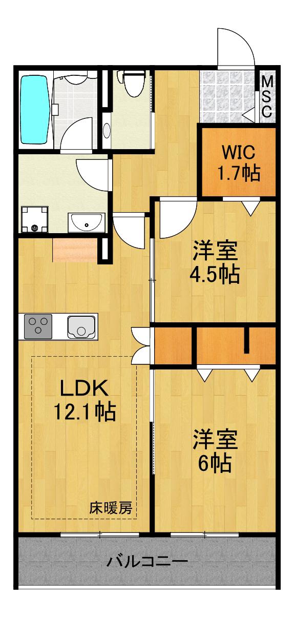 LA MAISON 千年(2LDK/2階)の間取り写真