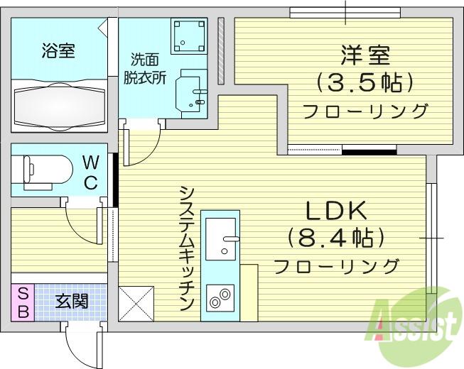 PORT TOWN(1LDK/1階)の間取り写真