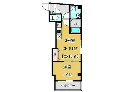 千葉都市モノレール 作草部駅 徒歩8分 4階建 築8年(1DK/3階)の間取り写真