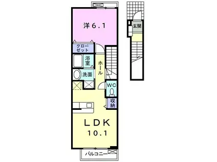 アームズ横山II(1LDK/2階)の間取り写真