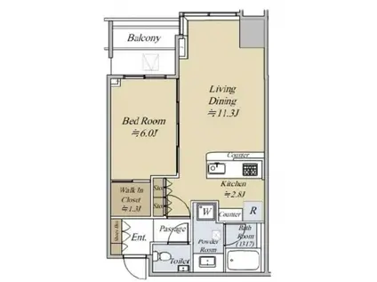 大崎 ウエストシティタワーズ ウエスト(1LDK/6階)の間取り写真